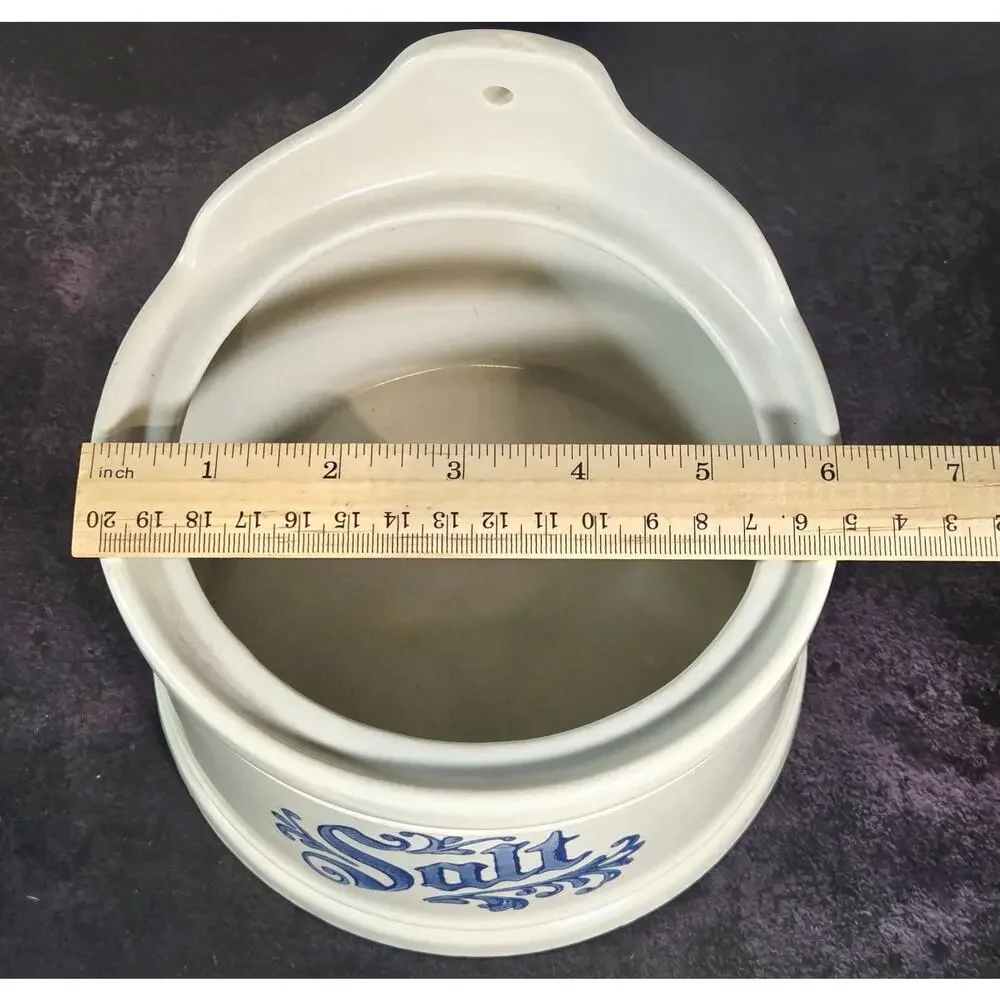 Pfaltzgraff Salt Crock Ceramic Wall Hanging Planter NO LID Blue Transfer Design